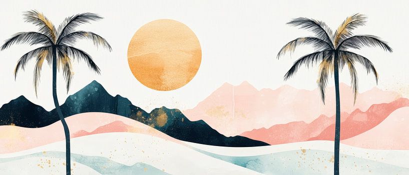 Coucher de soleil tropical avec palmiers par Poster Art Shop