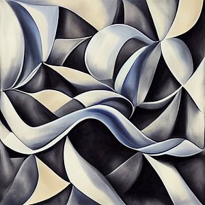 Abstrakter Mix in Beige, Blau und Schwarz