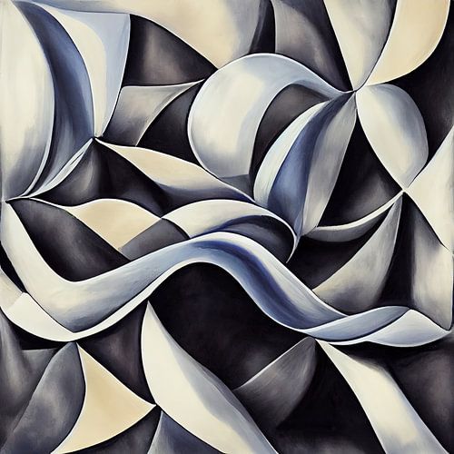 Abstracte mix in beige, blauw en zwart