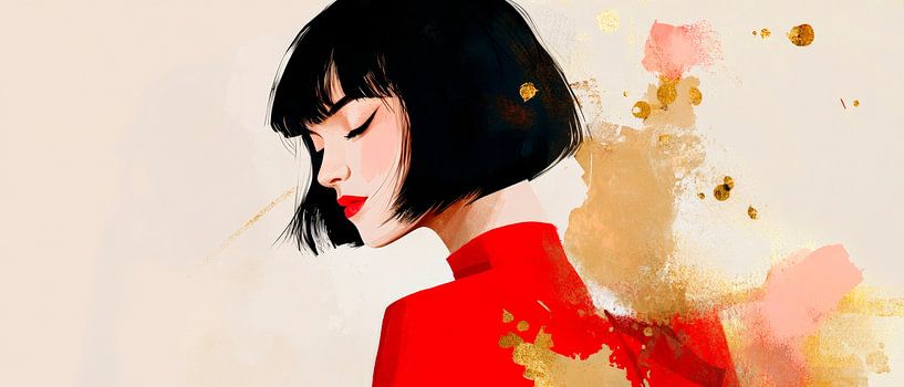 Femme au Rouge - Elegantie in aquarel van Poster Art Shop