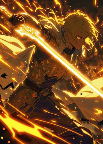 Gouden ridder met geel neon