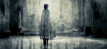 panorama jonge vrouw in een donkere kamer silhouet, Generatieve AI Il van Animaflora PicsStock