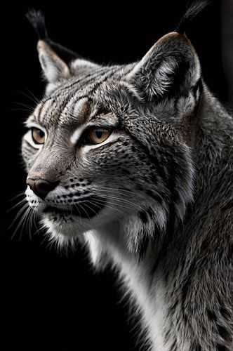 Zwart-wit portret van een lynx