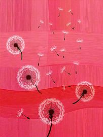 Abstracte paardenbloemen in trendy koraal roze tint