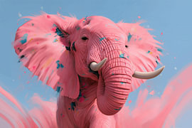 Rosa Elefant vor blauem Himmel von Studio Ypie