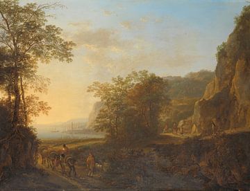 Italiaans landschap met gezicht op een haven., Jan Both, 1640 - 1652