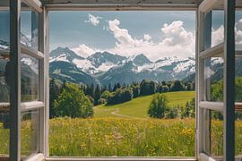 Bergblick durch Fenster von Poster Art Shop