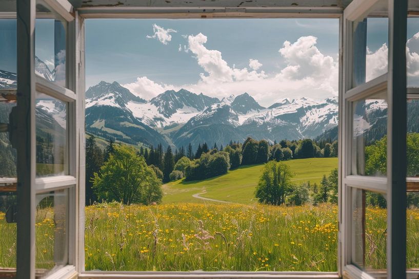 Bergblick durch Fenster von Poster Art Shop