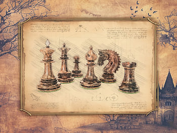 Schachfiguren. Mystisches Thema. Vintage Kunst für Schachspieler.