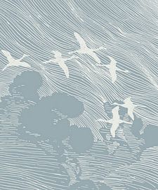 Japan Cranes Vintage Blue by Mad Dog Art