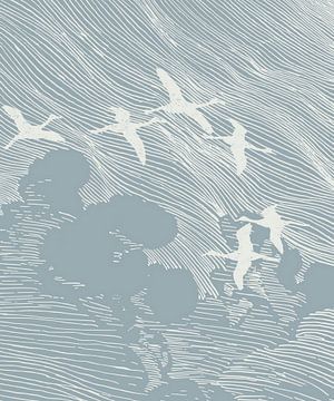 Japan Cranes Vintage Blue