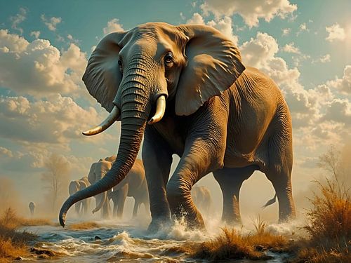 Majestueuze reus in de rivierbedding