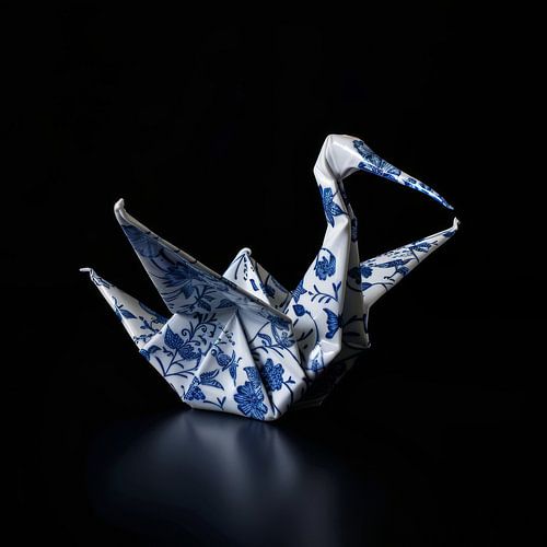 Delft Blue Origami Crane