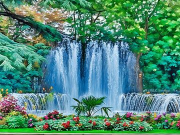 Serene fontein in een weelderige tuin in Toulouse, Frankrijk van Sergio Pazzano