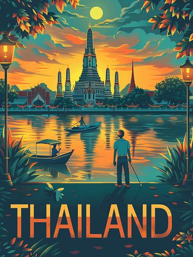 Moonlit Thailand: Wat Arun River Poster