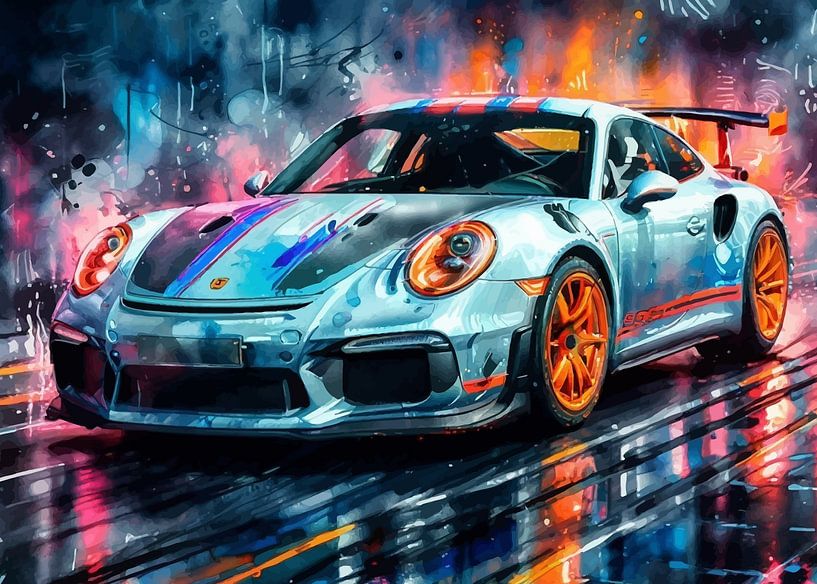 Porsche 911 GT3 RS Silver and Blue Black Accent by MIROKKU