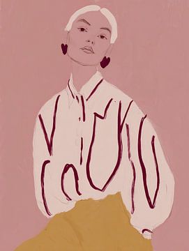 Modern portrait in pink and ochre yellow by Carla Van Iersel
