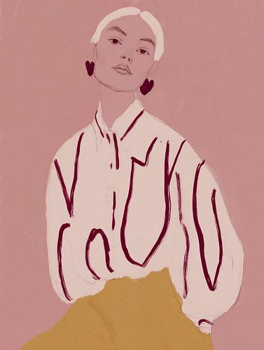 Modern portrait in pink and ochre yellow by Carla Van Iersel