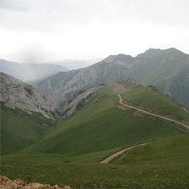 Weg over bergkam in Kirgizië von Toon Loonen