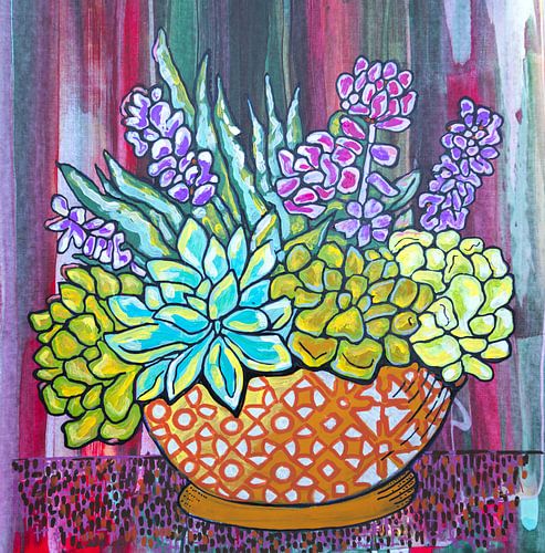 Carte florale par peinture acrylique. Succulentes