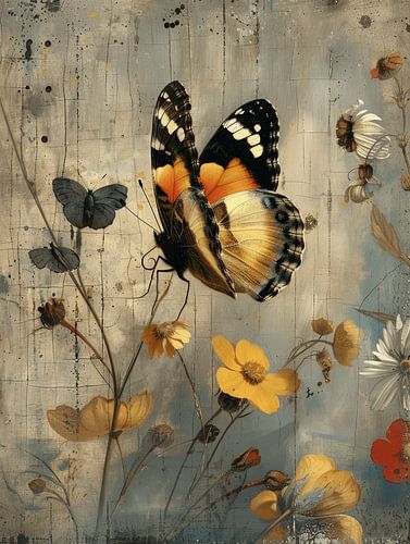 Schmetterling mit Blumen im Vintage-Stil