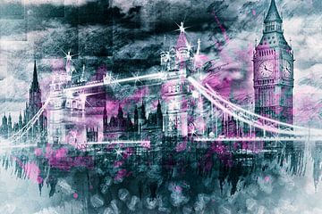 Modern-Art LONDON Tower Bridge & Big Ben Composing  by Melanie Viola