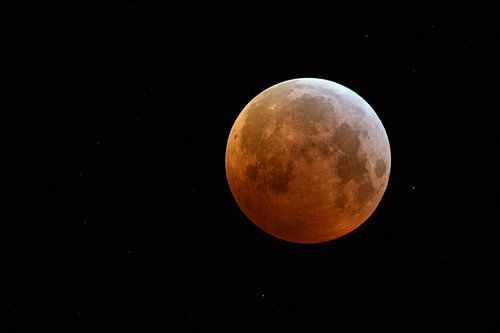 Mond, Vollmond, Mondfinsternis, Blutmond mit funkelnden Sternen, oranger Supermond, 21.01.2019 über 