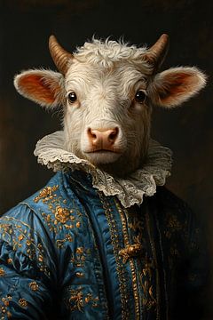 De Elegante Koe: Een Verbluffende Mix van Historische Mode en Dierenrijk van But First Framing