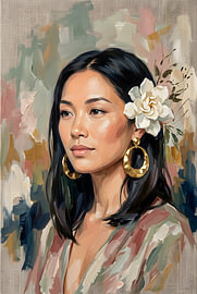Portrait serein d'une femme élégante avec un gardénia sur Zala Creative