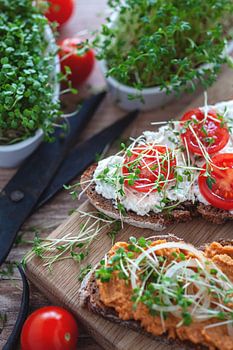 herzhaftes Frühstück mit Tomaten und Kresse