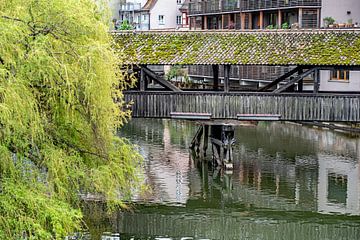 Old wooden bridge over the Pegnitz in Nuremberg