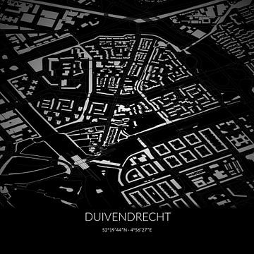 Black-and-white map of Duivendrecht, North Holland. by Rezona