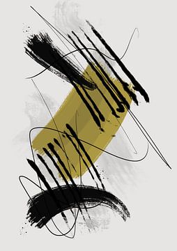 Abstract painting with ink and paint stripes 2 by Romee Heuitink