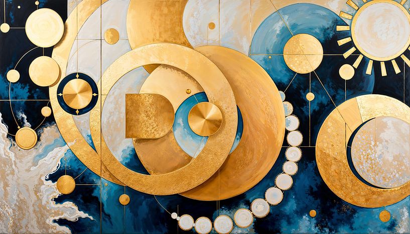 Kosmische Harmonie – Gouden Abstractie van Retrotimes