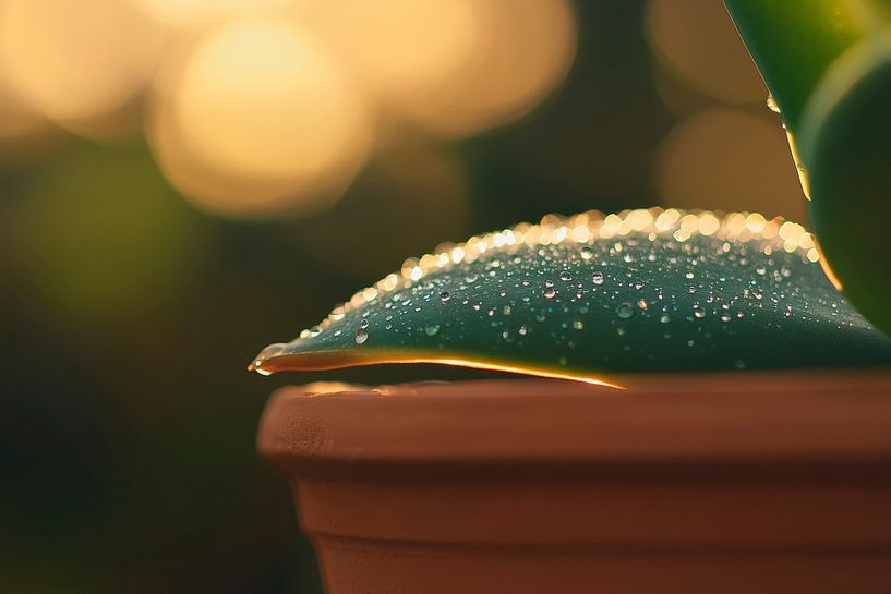 Gouttes sur la surface verte des feuilles par Poster Art Shop