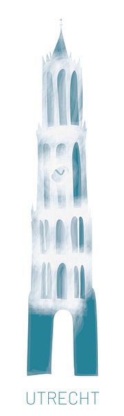 La tour de la cathédrale d'Utrecht dans le brouillard - travail abstrait par Vol van Kleur