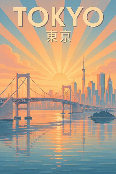 Tokyo Morning Glow - Skyline der Stadt &amp; Bay View Poster von Travel Shop