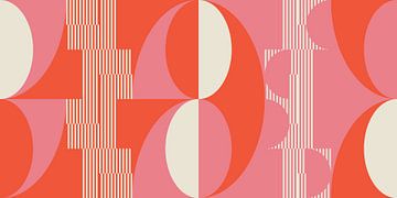 Retro geometric artwork with circles and stripes in pink and orange by Dina Dankers