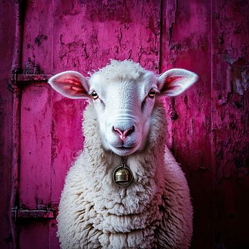 Schaap met bel, dierenportret van Vlindertuin-Art
