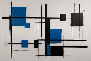 Abstract Composition in Black, White and Blue by De Muurdecoratie