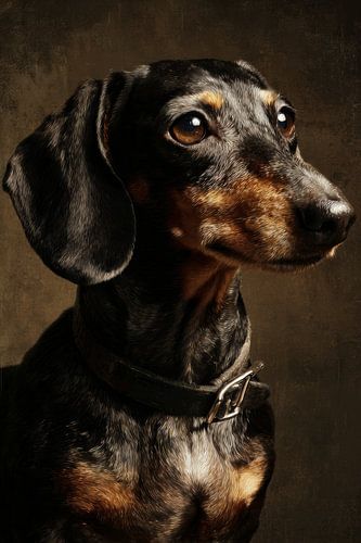 Teckel dans une lumière chaude et ombragée