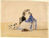 Een paar zittend op het strand met twee honden, Eugène Boudin van Liszt Collection thumbnail