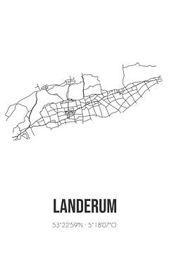 Landerum (Fryslan) | Landkaart | Zwart-wit van MijnStadsPoster
