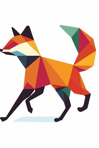 Geometrische vos in kleurrijke vlakken schilderij