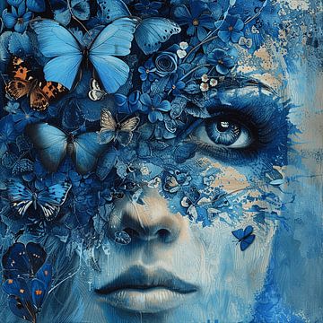 Natürliche Schönheit: Ein Traum aus blauen Blumen und Schmetterlingen von Karina Brouwer