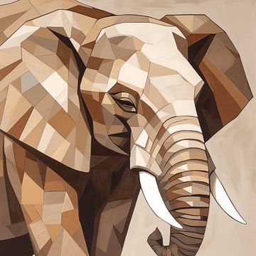 Olifant in kubistische vormen van Koffie Zwart