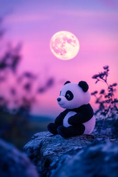 Panda in der Dämmerung mit Vollmond von Poster Art Shop