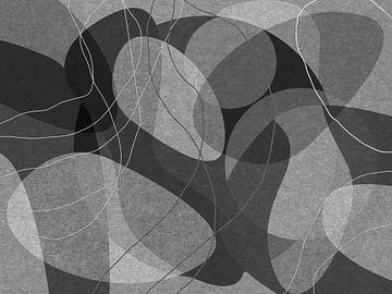 Zwart, grijs, witte organische vormen. Moderne abstracte retro geometrische kunst van Dina Dankers