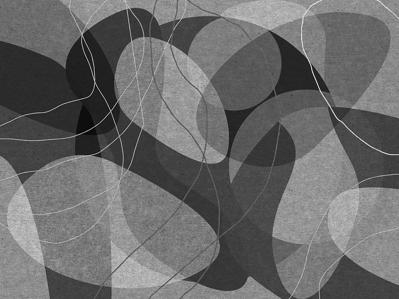Black, gray, white organic shapes. Modern abstract retro  geometric art by Dina Dankers