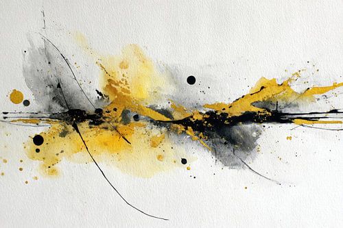 Abstract Schilderij - Zwart en Geel Krachtig en Dynamisch